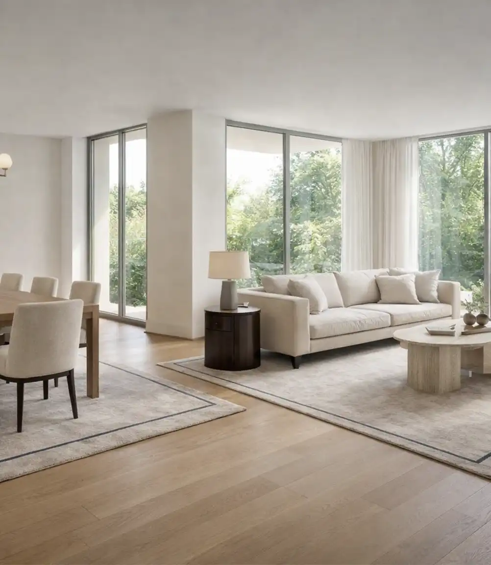 Two identical carpets: when does repetition become order?